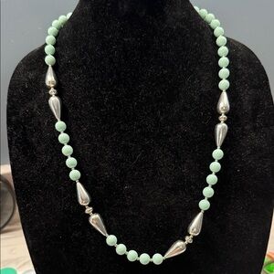 Elegant Silver and Mint Green Beaded Necklace
